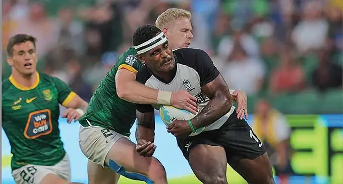 Fiji Airways player Kaminieli Rasaku during their match against South Africa in the Perth 7s, Australia. Photo: World Rugby