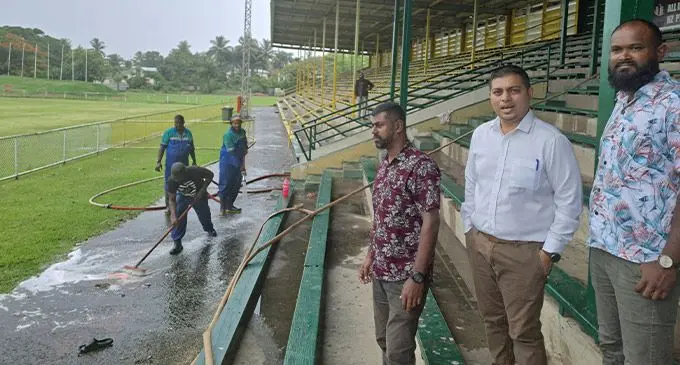 Nadi Town Council (from left) CEO Mun Reddy, Nadi special administrator chair Lawrence Kumar, acting manager engineering Kunal Pillay during the tour on January 20, 2023 . Photo: Waisea Nasokia
