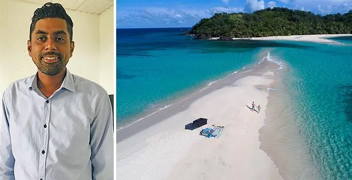 Kaushik Maharaj. Photo: Laisa Lui. (R) Yasawa Island.