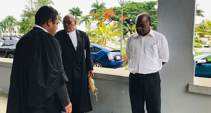 SODELPA Member of Parliament Niko Nawaikula outside the High Court in Suva with his lawyers Sevuloni Valenitabua and Vukicanavanua Rokodreu on April 19, 2022. File Photo: Ashna Kumar