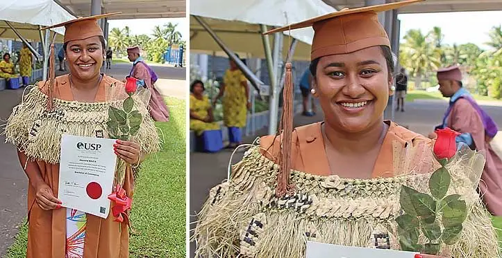 Akeneta Waita after graduation on March 30, 2023. Photo: Josefa Babitu