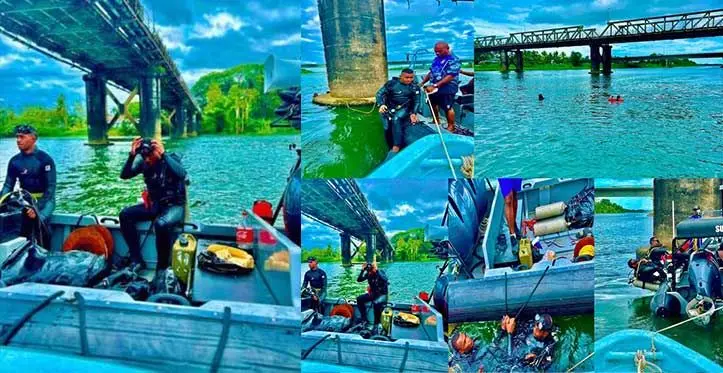 A team from the Nausori Police Station and divers from the Police Mobile during the search for the alleged drowning victim at the Rewa River on November 25, 2023. Photo: Police Media Cell