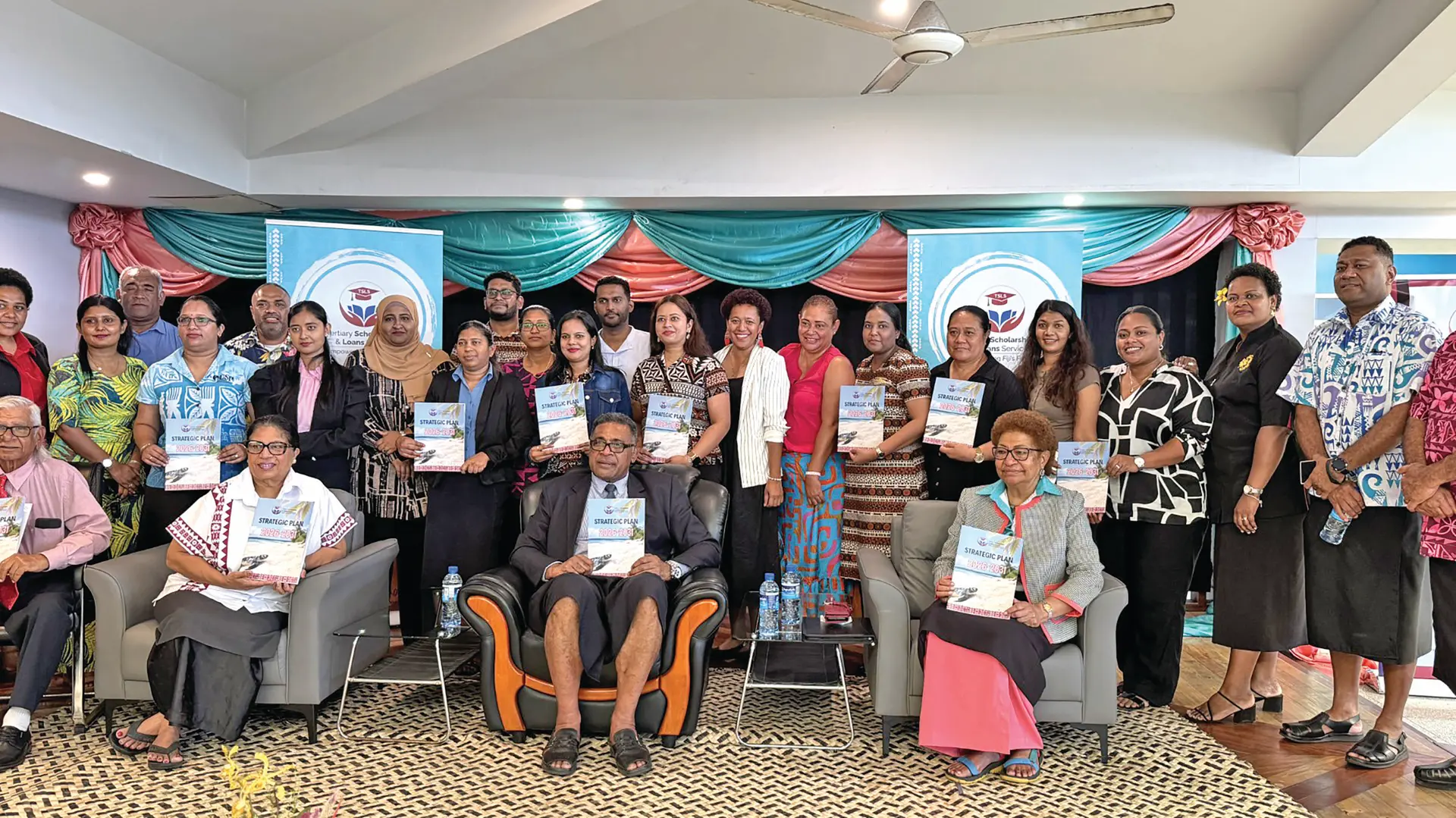 Relevant stateholders, Minister for Finance Esrom Immanuel (third from right) with TSLS Board chair Ro Teimumu Kepa at the launch of the new Strategic PLan 2026-2031 at TSLS head office at Garden City, Raiwai, on October 29, 2026.
