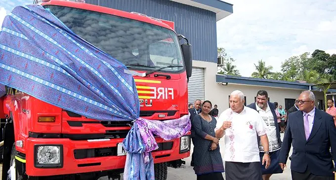 From left-Minister for Local Government Premila Kumar, Prime Minister Voreqe Bainimarama, National Fire Authority Board Chairman John O'Connor and CEO Puamau Sowane during Lami Fire station opening on August 12, 2020. Photo: Ronald Kumar.