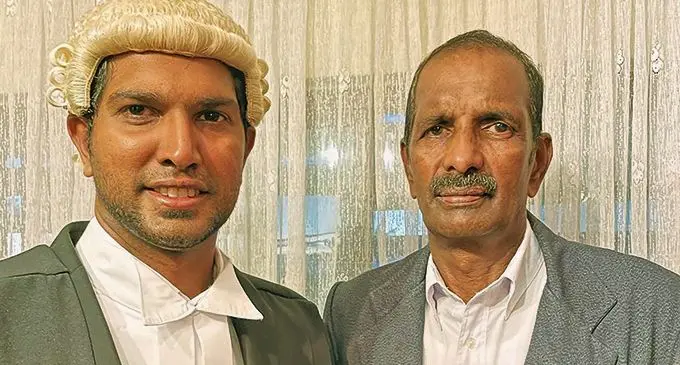 Pranil Goundar with his father, retired Police Prosecutor Inspector Putra Goundan.  