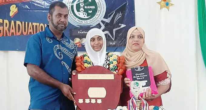 Kamil Muslim College headgirl, Asima Naaz, flanked by her parents Mohammed Asim and Hafeeza Bibi in Ba on December 2, 2020. Photo: Salote Qalubau