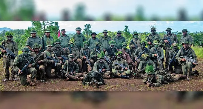 Republic of Fiji Military Forces 3rd Battalion Fiji Infantry Regiment personnel with senior officers including Commander Major-General Ro Jone Kalouniwai during the annual Battalion field training Exercise Southern Diamond in Kadavu from March 8-29. Photo: RFMF Media Cell