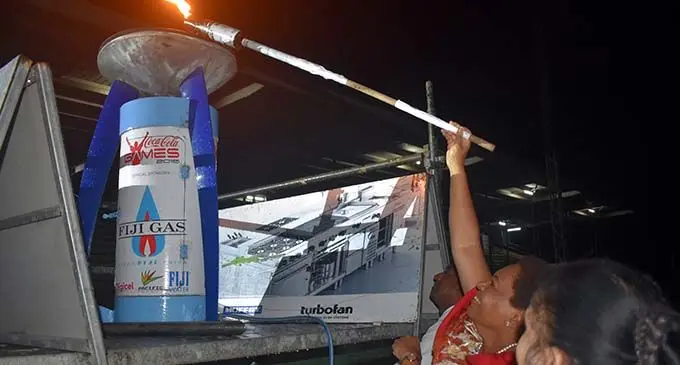 The Minister for Women, Children and Poverty Alleviation Mereseini Vuniwaqa lights the flame officially opening the Nadi Bula  Festival at Prince Charles Park on July 27, 2019.  