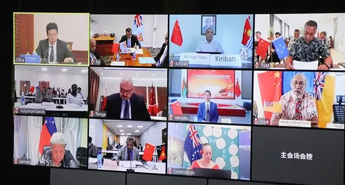 A virtual meeting held on Wednesday between the People’s Republic of China and the Pacific Small Island Developing States (PSIDS) on strengthening collaboration towards containing COVID-19. Photo: Ministry of Foreign Affairs