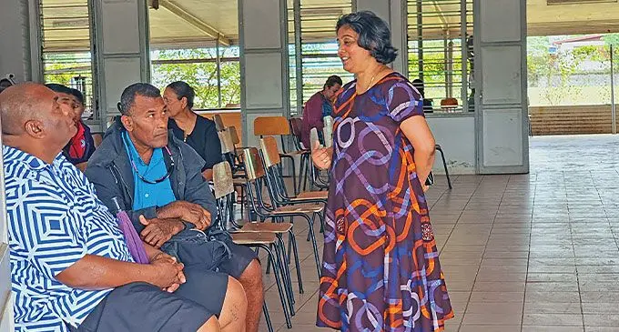 Fiji Truth and Reconciliation Commission steering committee chairperson, Sashi Kiran (right), with participants during the public consultation on the establishment of the truth and reconciliation commission in Labasa on August 26, 2024. Photo: Sampras Anand