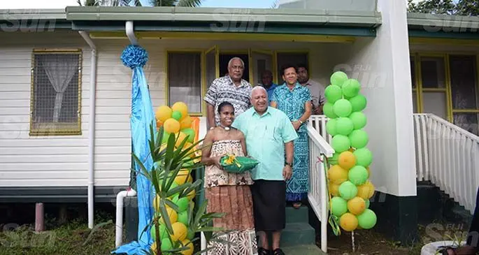 Prime Minister Voreqe Bainimarama with Ballantine Memorial School Year 11 students, Meresaini Dakunivosa, Tui Suva, Sanaila Mudunavosa and school principal Miriama Nadegudegu after the opening of the school teacher’s quarters on June 29, 2020. Photo: Ronald Kumar