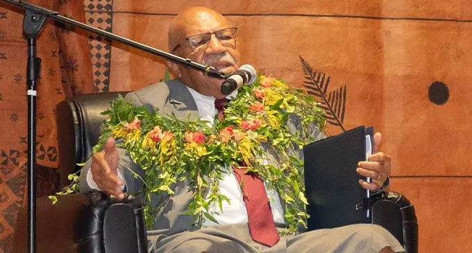 Prime Minister Hononurable Sitiveni Ligamamada Rabuka addressing the Kadavu Provincial Council this at the Suva Civic Centre. Photo: DEPTFO