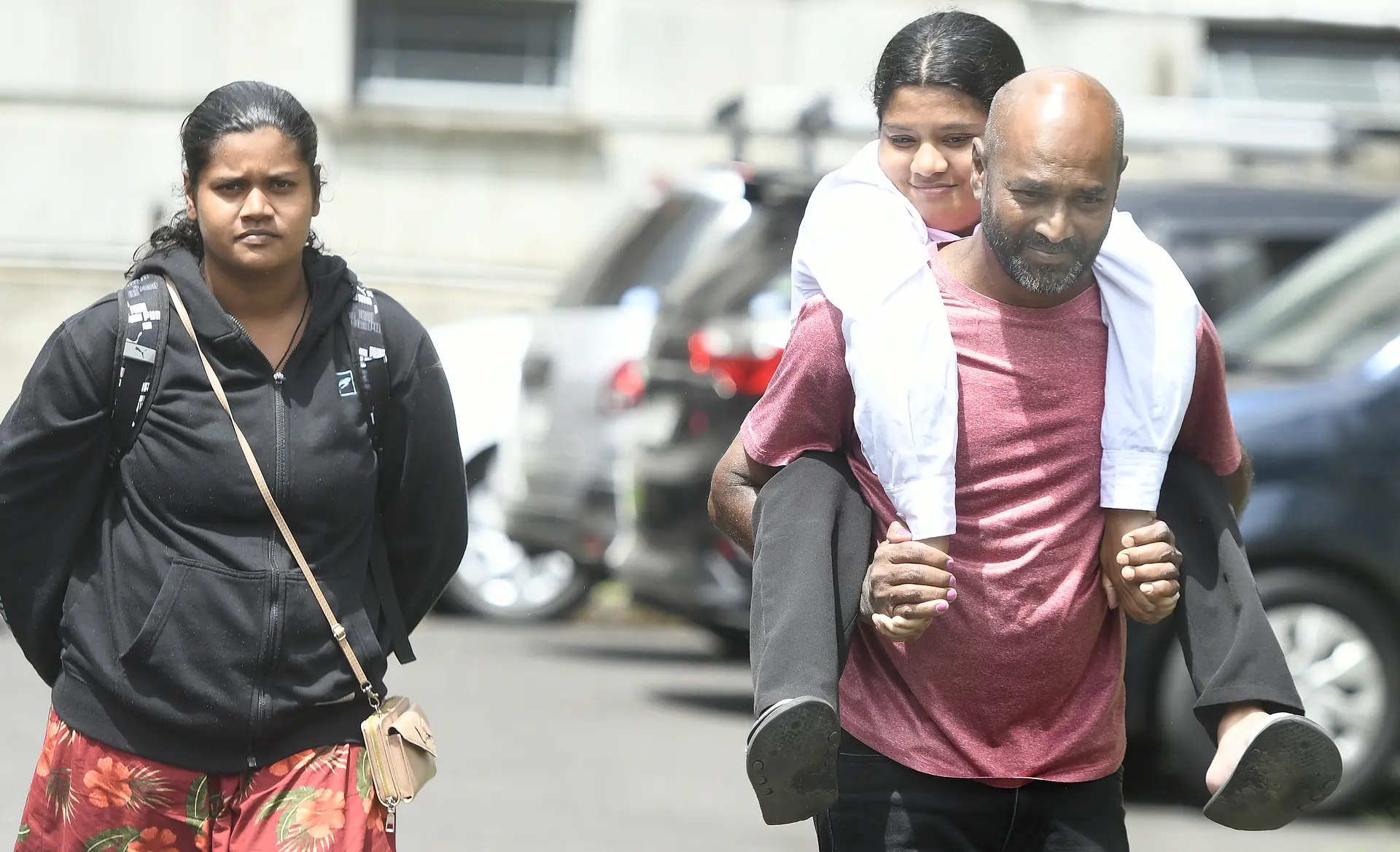 From left: Shakuntala Chand, with dad Mahendra Chand and sister Jasminda Chand in Suva on March 19, 2026.