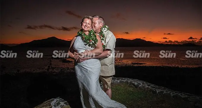 The couple Lisa Pisha and Chad Pisha during their sunset renewal of vows at the beautiful Turtle Island Resort in the Yasawa’s on June 21, 2022. Photos: Leon Lord.