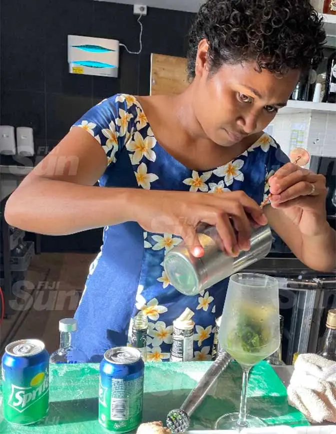 InterContinental Fiji Golf Resort and Spa barmaid Iva Ligaiula icing a mocktail on April 3, 2021 during the Natadola Beach Day. Photo: Maraia Vula