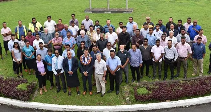 Acting Permanent Secretary for Local Government Shaheen Ali (front fifth from left) with stakeholders during the Development Permit Management Workshop at the Lower Civic Auditorium Hall, Suva on March 16, 2021.