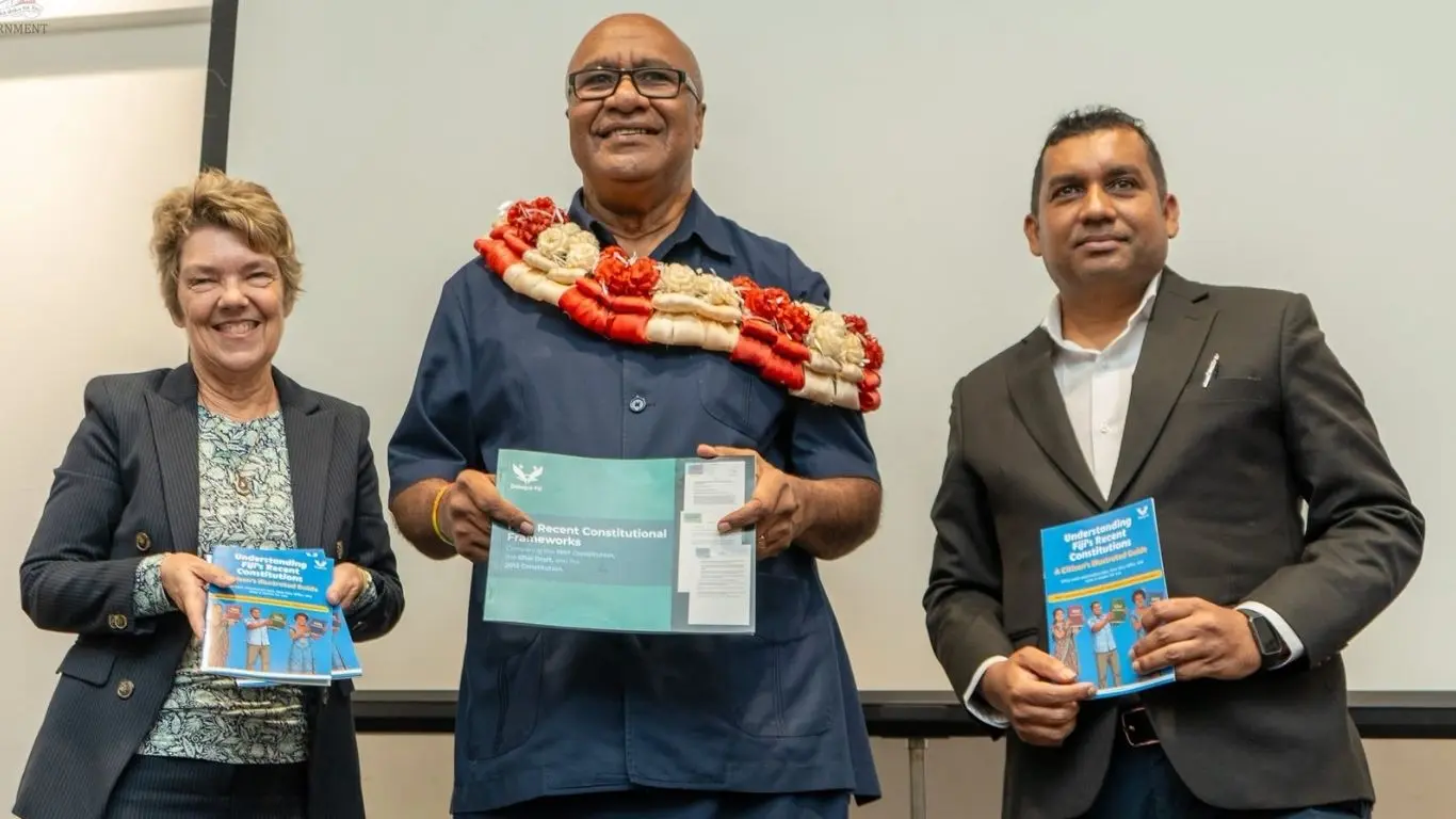 From left - University of the South Pacific academic Associate Professor Sandra Tarte, Deputy Prime Minister Manoa Kamikamica and Dialogue Fiji executive director Nilesh Lal