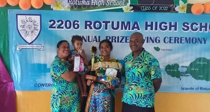 From left, Roslyn Musuka’asau (mother) holding Jeini’s daughter, Hadassah, Jeini Musuka’asau and Ratu Mara Musuka’asau (father) during her graduation