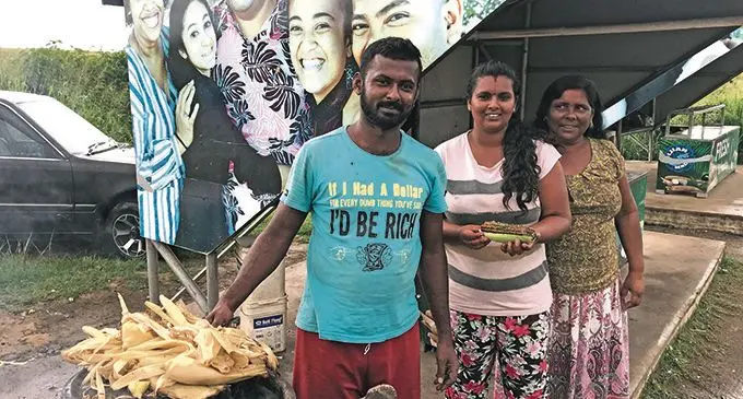 Praneel Narayan, with wife Sanjana Mala and mother Chandra Kumari at Kabisi, Nadroga.  Photo: Waisea Nasokia