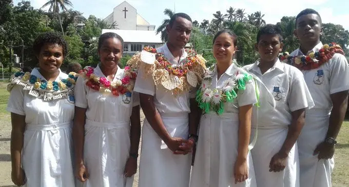 From left: Deputy headgirls Salaseini Tuisasake, Eta Nukucagina, headboy Lepani Rokoquca, headgirl Maria Semisi, deputy headboys Subhaal Chand and Pita Qiolevu. Photo: Shirika Shalini
