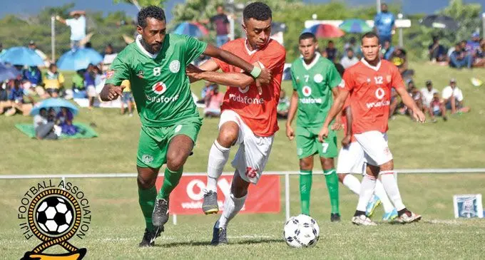 Rewa’s Taione Kerevanua battled against Nadi at Churchill Park, Lautoka on May 4,2019. Photo:  Fiji FA Media