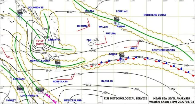 A weather map on April 26, 2022. Photo: Fiji Meteorological Service