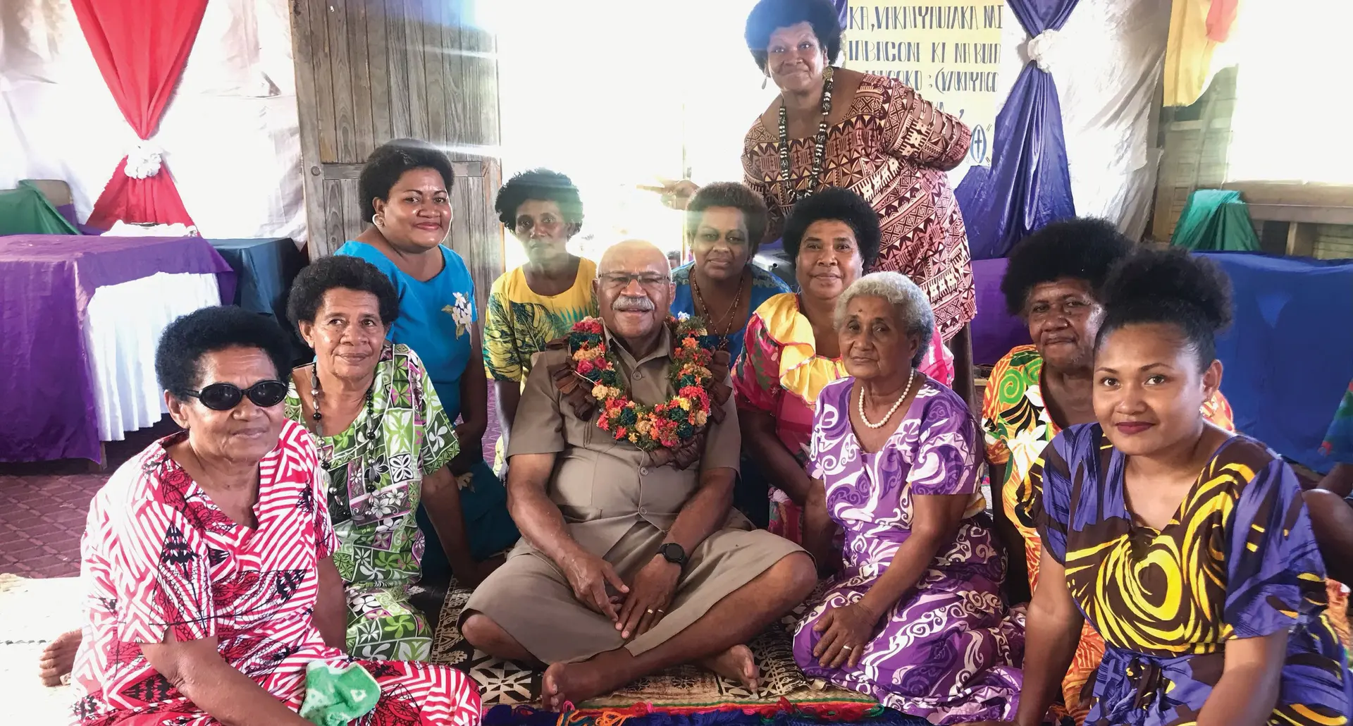 Prime Minister Sitiveni Rabuka with the women of Vunidogoloa in Cakaudrove during his visit on May 6, 2023. Photo: Shratika Naidu