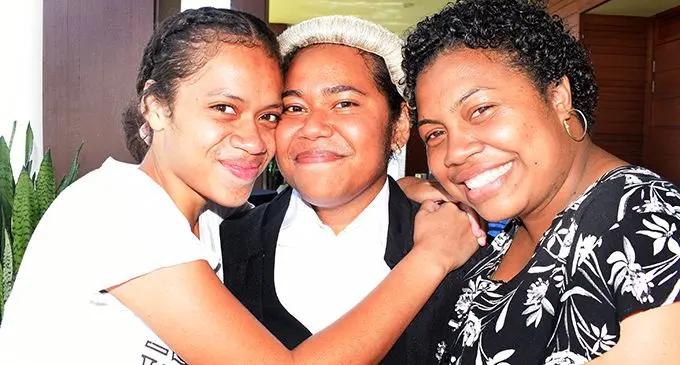 Akosita Nayacalevu (middle) with relatives Latileta Nayacalevu and Lavenia Raisele following her admission to the Bar on January 31, 2020.  Photo: Ronald Kumar