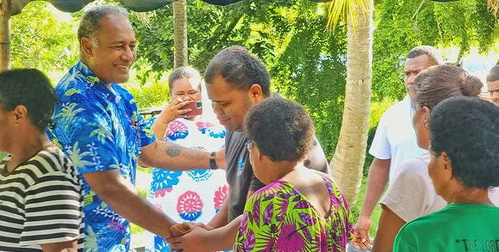 Minister for Rural, Maritime Development and Disaster Management, Sakiasi Ditoka (second from left), with Government officials and Nabavatu villagers at Savadrua, Dreketi, Macuata, on February 28, 2025.
