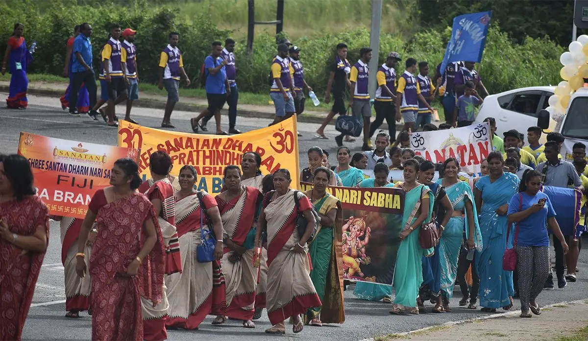 Float procession at the opening of the 60th Sanatan Annual Convention at Tuva Primary School, Nadroga yesterday. Photo:WAISEA NASOKIA