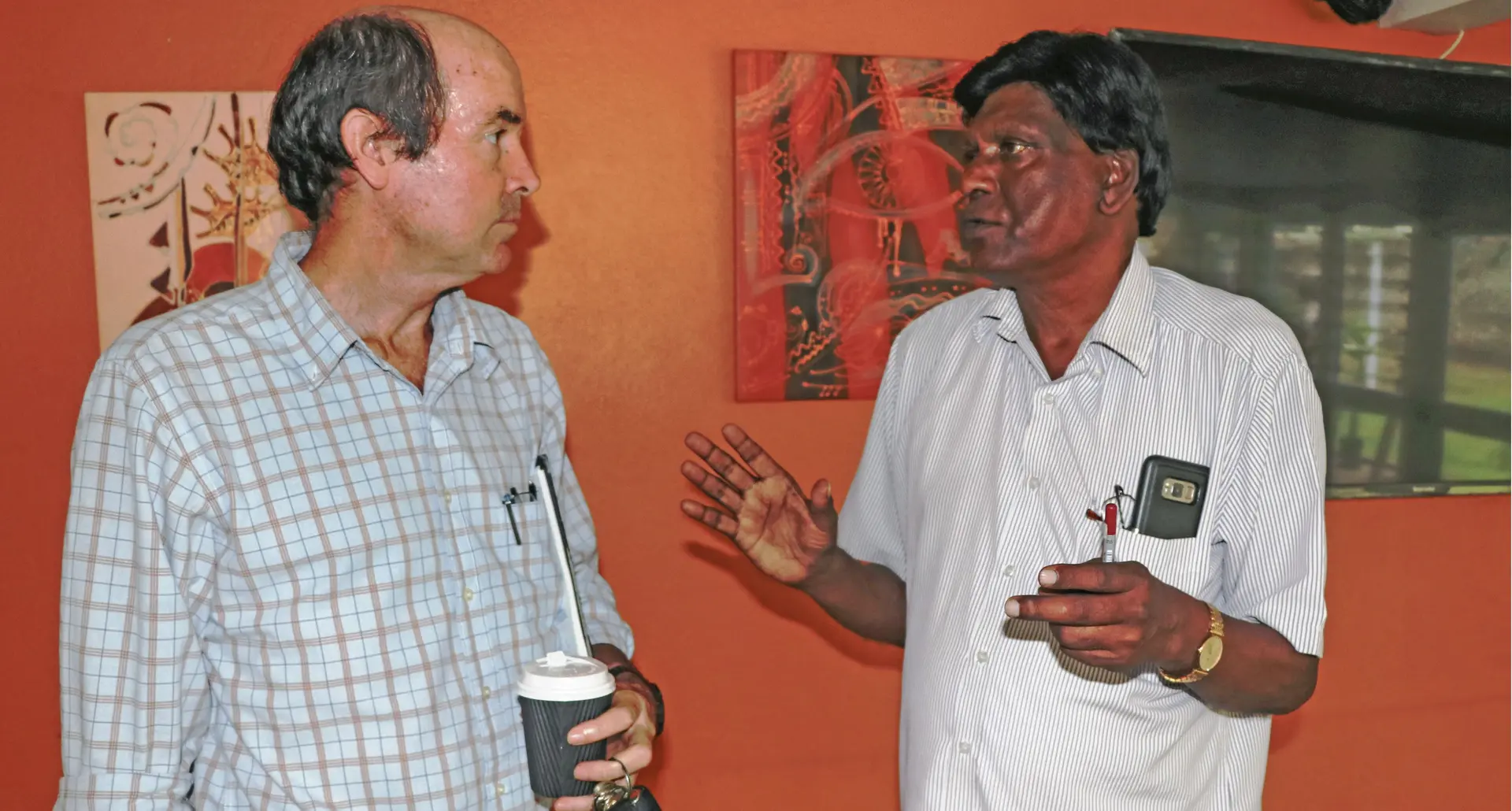  Fiji Masters Builders Association President Vijay Raghwan(right) with Fiji Association of Architects Representative Jon Orton at the last FMBA 56th Annual General Meeting held in Suva.