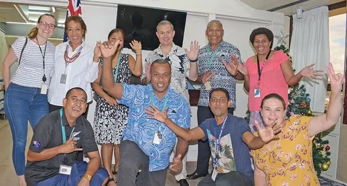 Outgoing New Zealand High Commissioner to Fiji Jonathan Curr (back, fourth from left) being farewelled by High Commission staff on his last day in office on December 10, 2021 His successor Charlotte Darlow will be in Fiji on December 13, 2021. Photo: Ronald Kumar