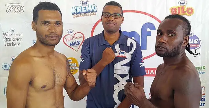From left: Rakuro Dauvavana, promoter Alan Kumar and Masing Warawara in Nadi on November 3, 2023. Photo: Waisea Nasokia