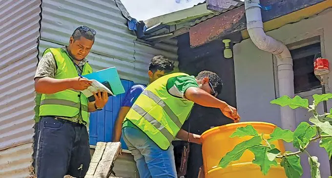The Ministry of Health and Medical Services enforcement team identifying the presence of larvae at a house in Siberia, Labasa during their Operation Iron Claw last year.