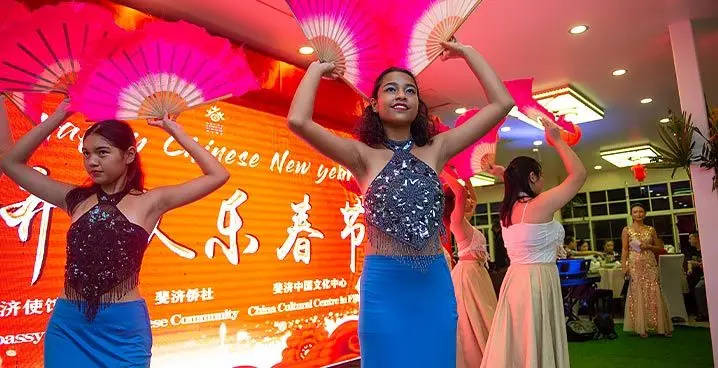 Members of the Chinese Youth Social & Cultural Association entertaining during the Chinese New Year celebrations at Yue Lai Restaurant, Suva on January 22, 2023. Photo: Leon Lord