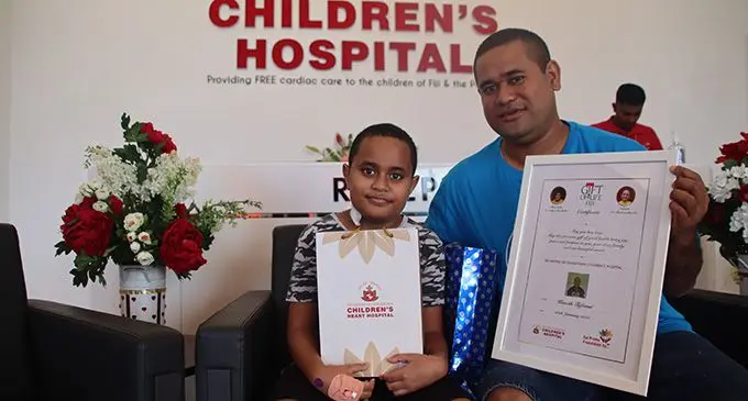 Kenneth Tafunai with his father Michael Tafunai at Sri Sathya Sai Sanjeeva Children’s Hospital in Suva on January 29, 2023. Photo: Nacanieli Tuilevuka
