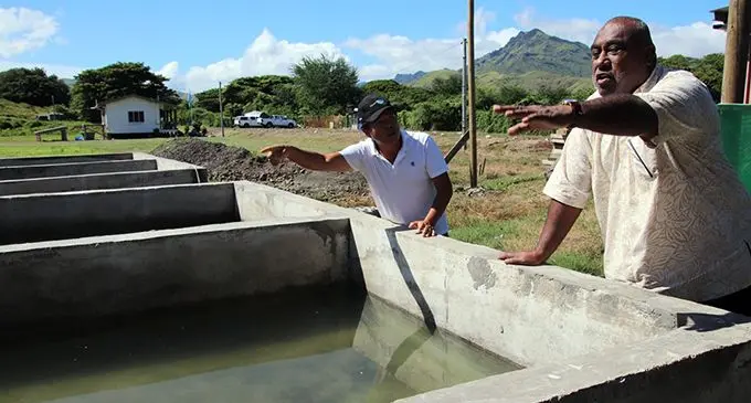 Minister for Fisheries Semi Koroilavesau making observations at the Caboni Multi-Species Hatchery Station in Ra.  Photo: Ministry of Fisheries
