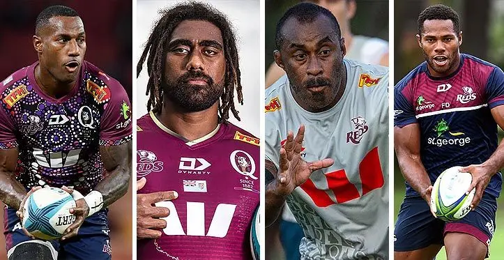 Four Fijian players who could force their way into Queensland Reds Match 23 squad for Sunday’s Shop N Safe Super Rugby Pacific clash against the Swire Shipping Fijian Drua at the Suncorp Stadium in Brisbane, Australia, (from left) Suliasi Vunivalu, Seru Uru, Peni Ravai and Filipo Daugunu.