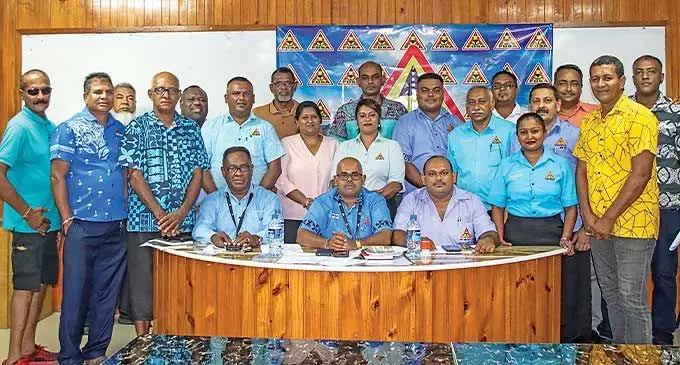 Fiji Driving School Association president Asish Prasad (sitting, second from left) with representatives from Consumer Council of Fiji, Fiji Care and Association members during their Annual General Meeting (AGM) on January 21, 2024. Photo: Beranadeta Nagatalevu
