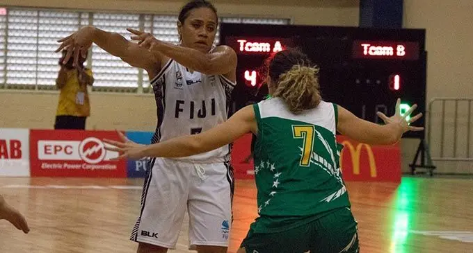Team Fiji basketball women’s captain Valerie Nainima in action against the Cook Islands at the Pacific Games in Apia, Samoa on July 8, 2019. Photo: FIBA