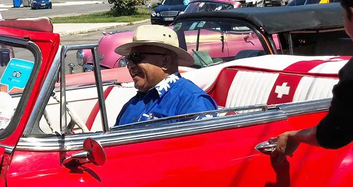 Prime Minister Voreqe Bainimarama in a classic convertible car in Havana, Cuba.  Photo: PM’s Office