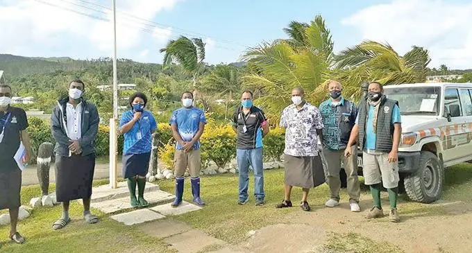 Ministry of Health and Medical Services chief surgeon and FEMAT clinical lead in Kadavu Dr Josese Turagava (fifth from left) in Vunisea, Kadavu.