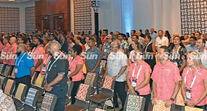 Fiji’s tourism industry stakeholders, international buyers and guests during the opening of the Fijian Tourism Expo at Sheraton Fiji Golf and Beach Resort in Denarau on May 11, 2022. Photo: Waisea Nasokia