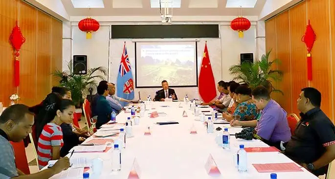 Members of the media and university scholars during a briefing with the Chinese Ambassador to Fiji Qian Bo on March 16, 2021. Photo: Embassy of the People’s Republic of China