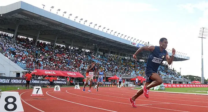 Coca Cola Games senior boys 400meters senior boys 400meters heat 1 at HFC Bank Stadium on April 27, 2023. Photo: Ronald Kumar.