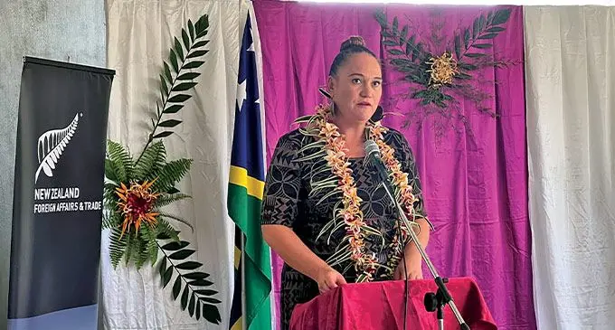Carmel Sepuloni in Honiara on Monday. Photo: RNZ Pacific