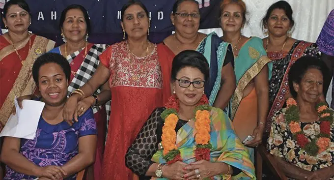Assistant Minister for Women, Children and Poverty Alleviation Veena Bhatnagar (second from the right-sitting) with organisers and staff members during the International Women’s Day Celebration at Labasa Civic Centre on March 8, 2019. Photo: Shratika Naidu 