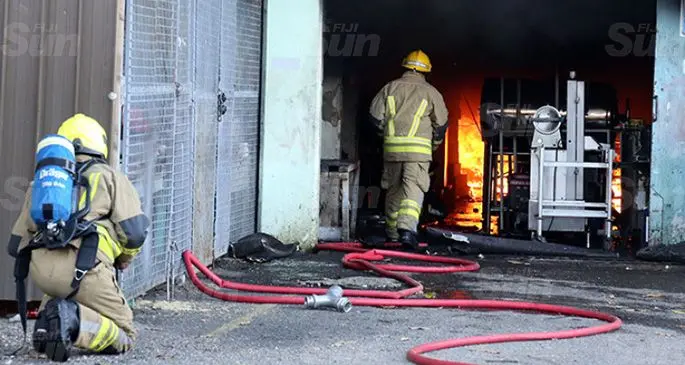 Firefighters putting out the fire at the boiler room in CWM in May, 2019. Photo: Ronald Kumar