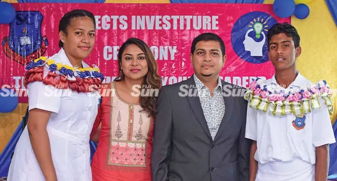 Head girl Emily Osborne, Shalini Lata, chief guest Promex Consulting PTE Limited Director Lawrence Kumar and head boy Nimesh Chand. Photo: Waisea Nasokia