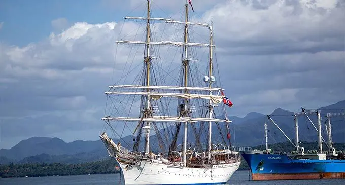 Statsraad Lehmkuhl, a three-masted barque rigged sail training vessel, was earlier anchored at the Suva Harbour over the weekend. Photo: Leon Lord